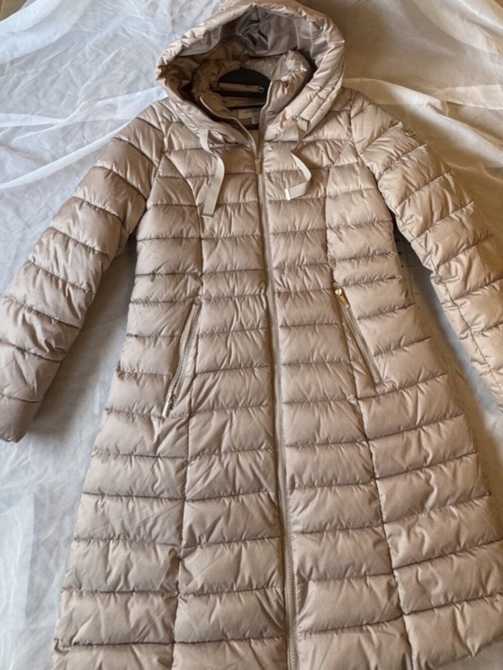 Liz Claiborne Hooded Quilted Puffer Coat Champagne Beige Size L